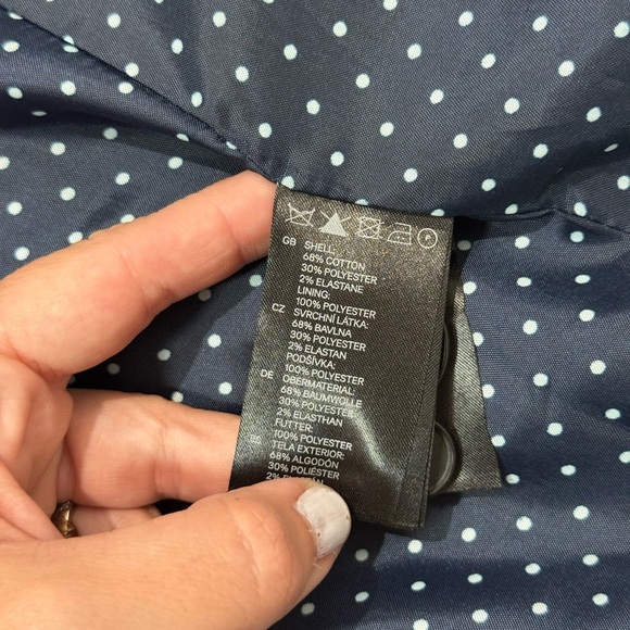 H&M Navy Blue Open‎ Front Tailored Blazer Jacket Women’s 4 Polka Dot Workwear - Picture 6 of 9